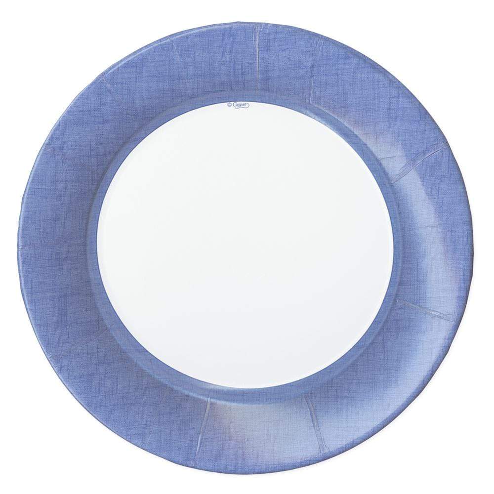 Plato blanco borde azul grande - pack 8 uds.