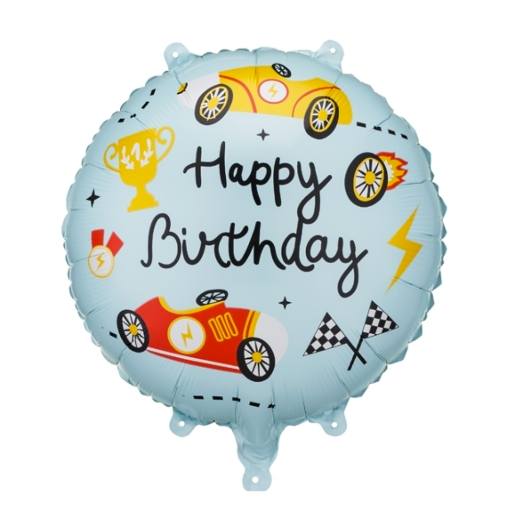 Globo foil redondo coches -Happy Birthday-