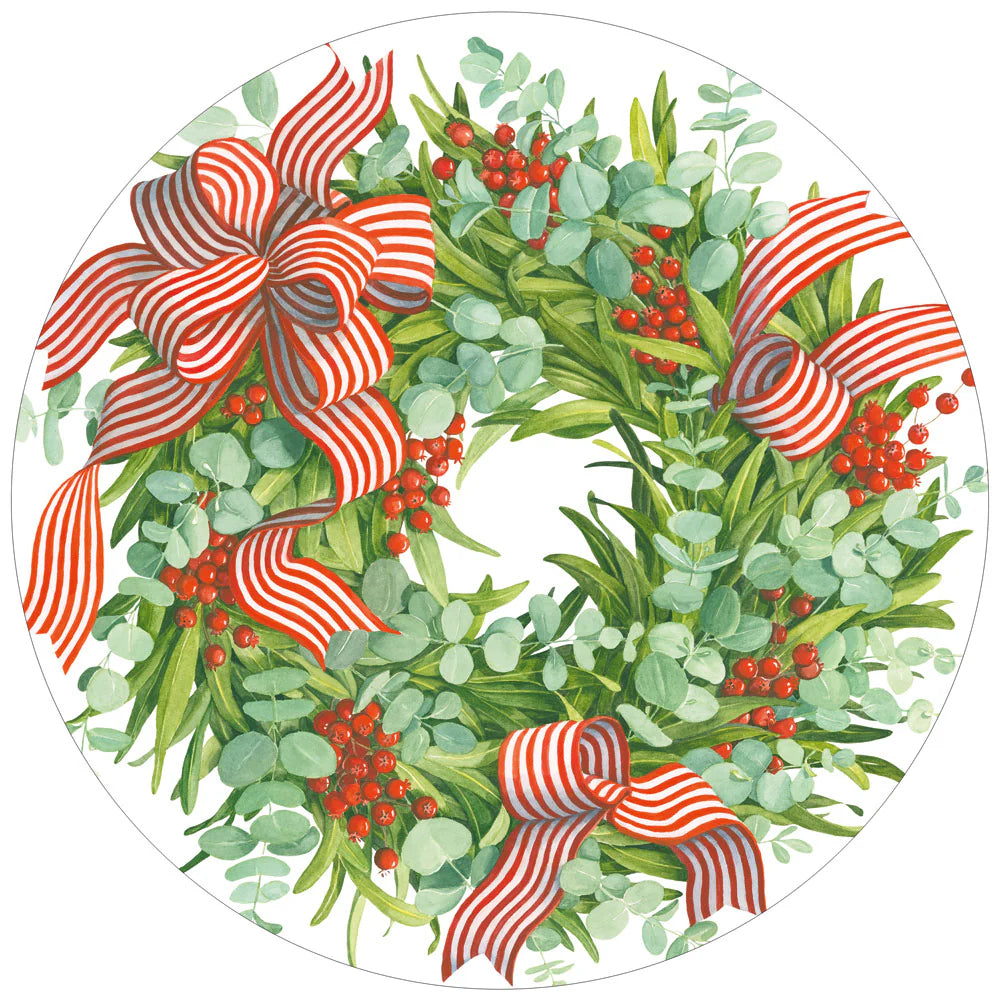 Plato grande Corona Navidad con Lazos de Rayas - Pack 8 uds.