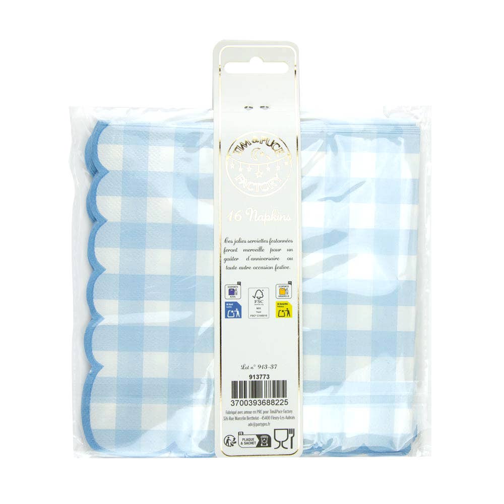 Servilletas con borde festoneado Vichy celeste- pack 16 uds.