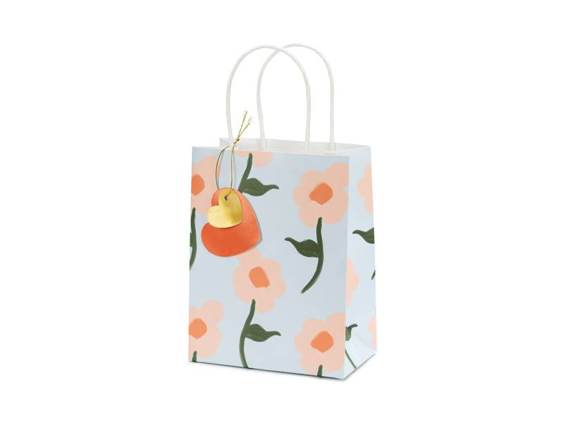 Ramo de 5 globos con mini lazos y bolsa pequeña de flores