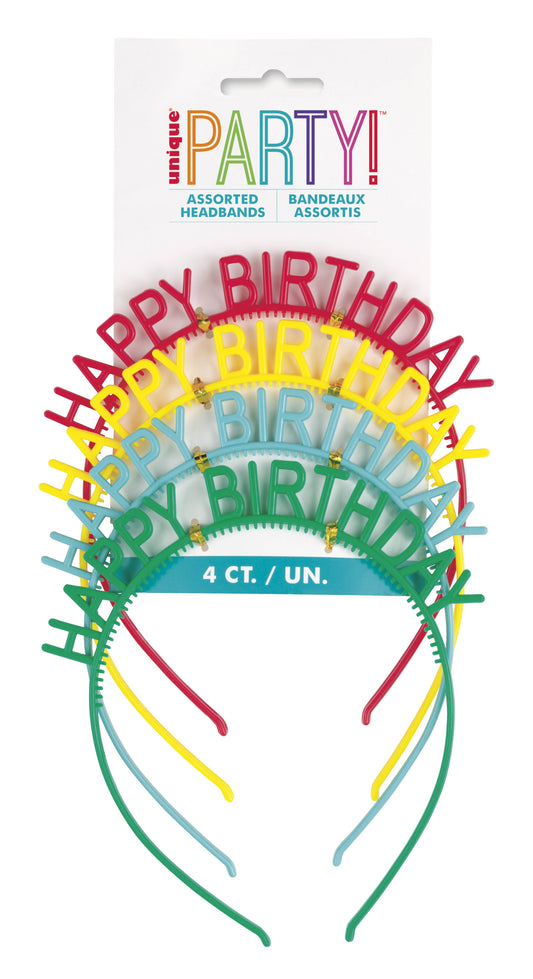 Diademas de colores -Happy Birthday- pack 4 uds.