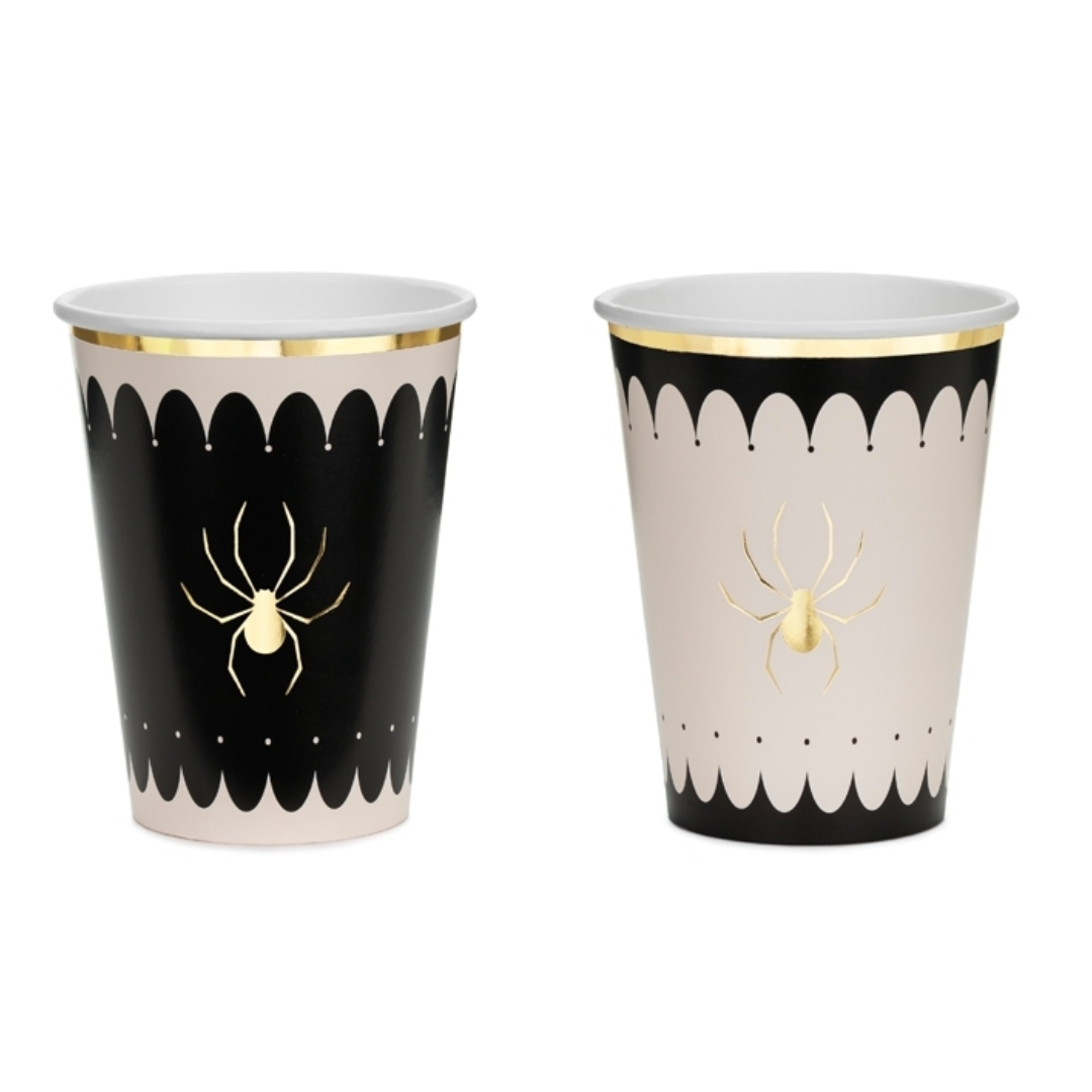 Vasos beige y negro araña- pack 6 uds.