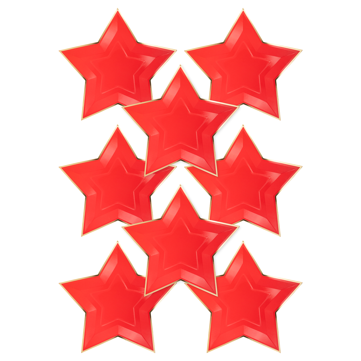 Plato con forma de estrella roja con borde dorado- pack 8 uds.