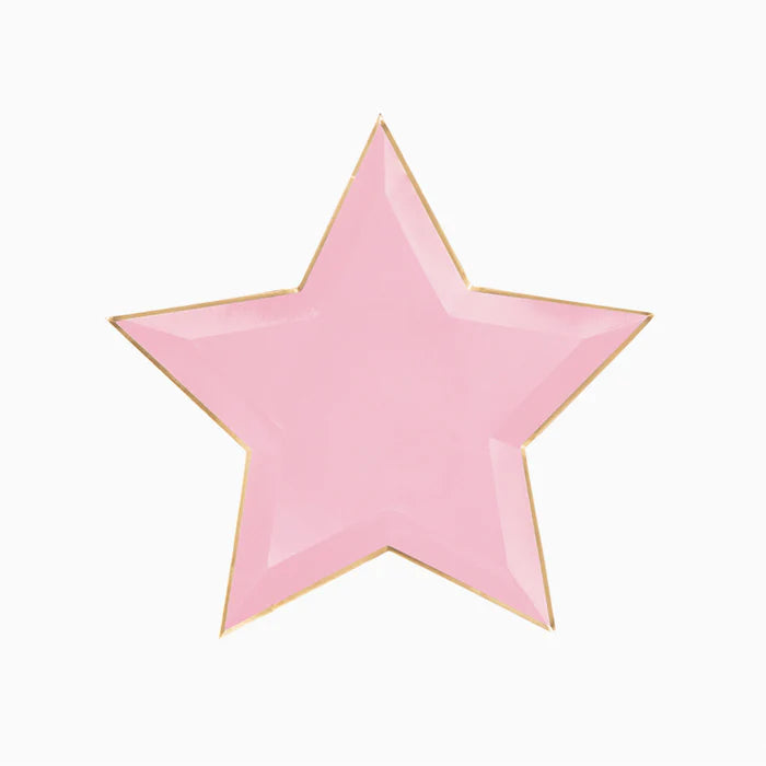 Plato estrella rosa con borde dorado- pack 6 uds.