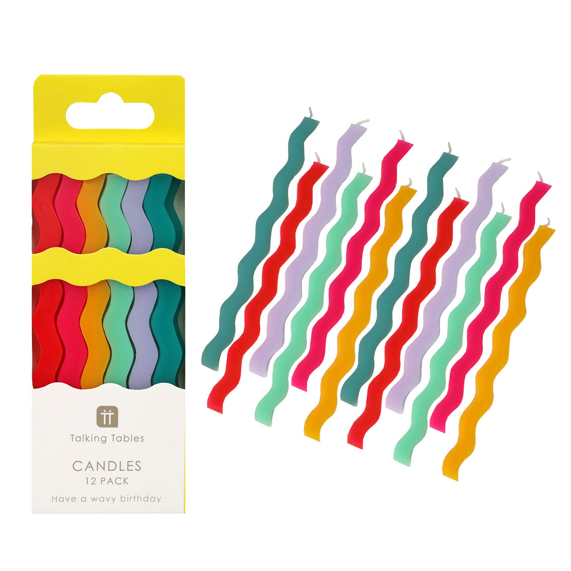 Velas largas onduladas colores - pack 12 uds.
