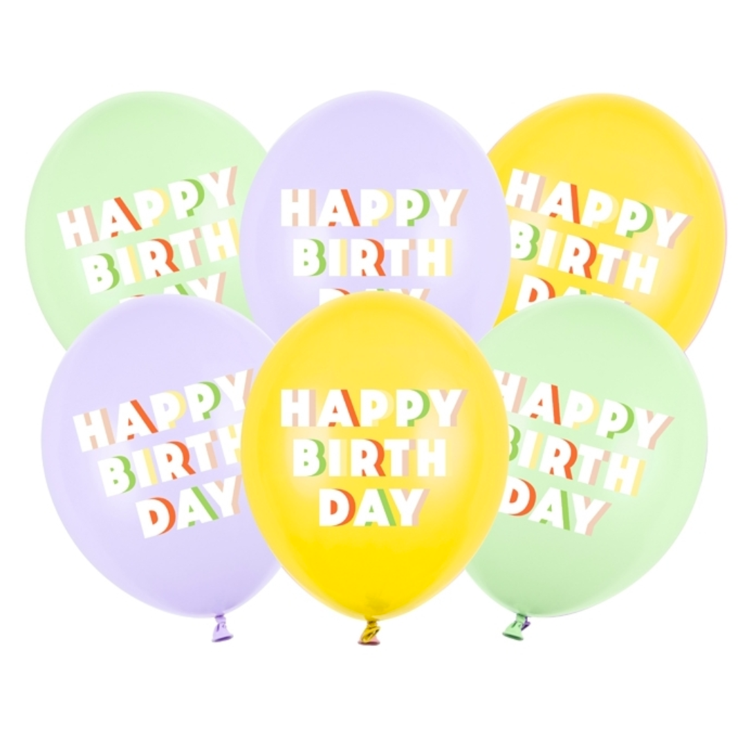 Globos de látex de colores- Happy Birthday- pck 6 uds.