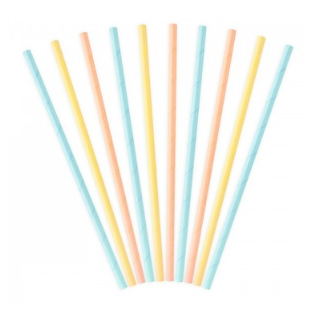 Pajitas amarillo, azul y naranja pastel- pack 10 uds.