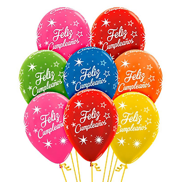 Globo de látex metalizado -Feliz cumpleaños- pack 12 uds.