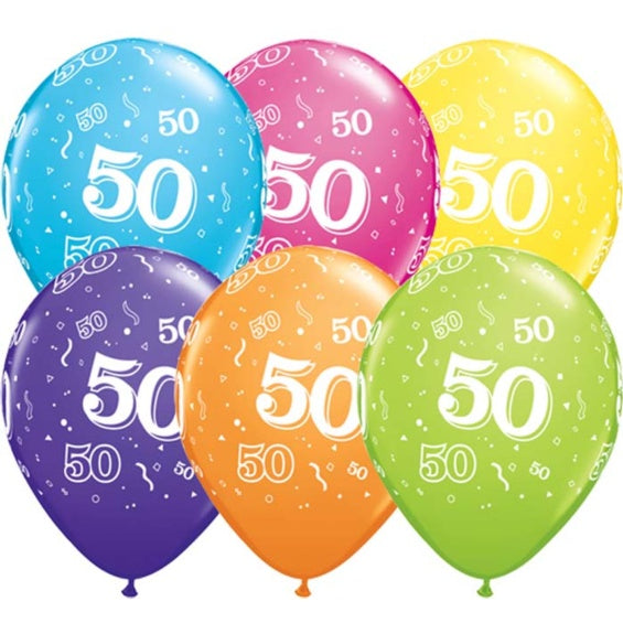 Globo de látex multicolor 50 años - pack 6 uds.