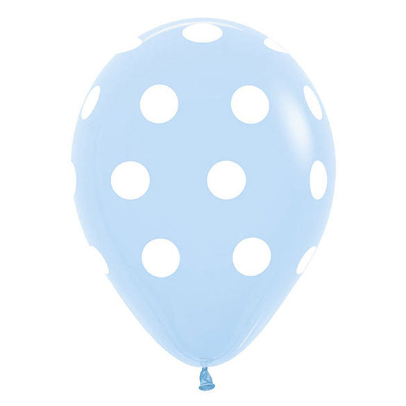 Globo de látex celeste con lunares blancos - pack 10 uds.