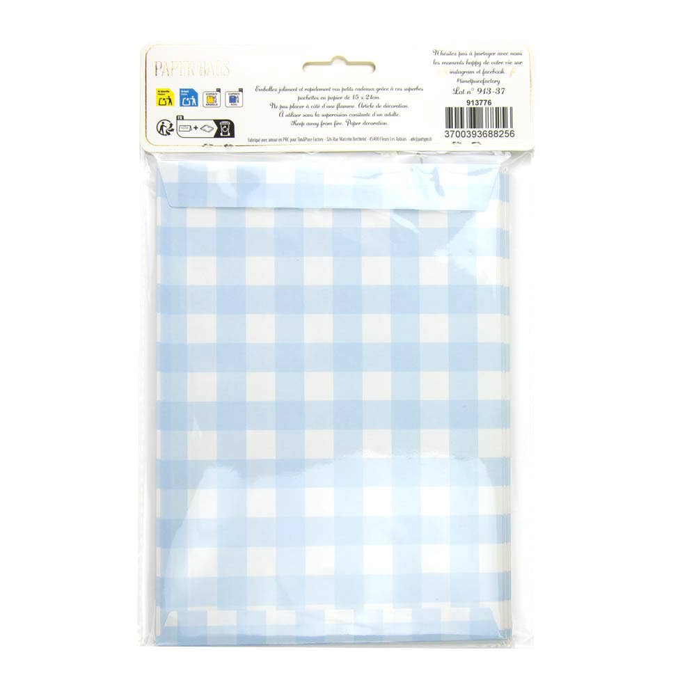 Bolsas de papel a cuadros vichy azules- pack 8 uds.