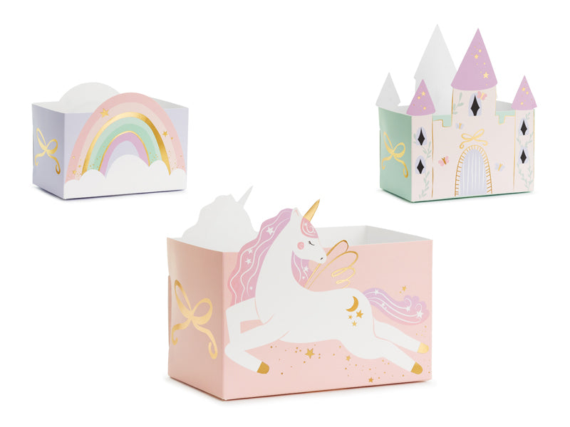 Cajas merienda castillos y unicornio - pack 3 uds.