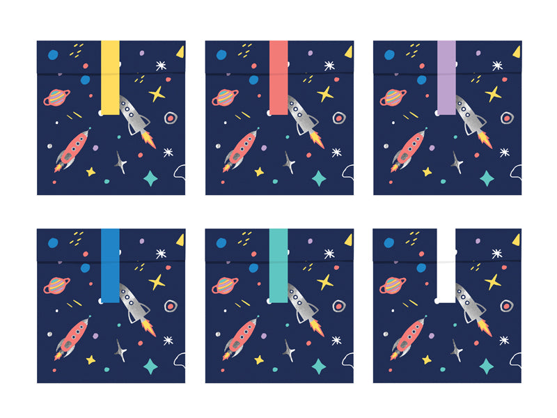 Bolsa de papel azul dibujos del espacio- pack 6 uds.