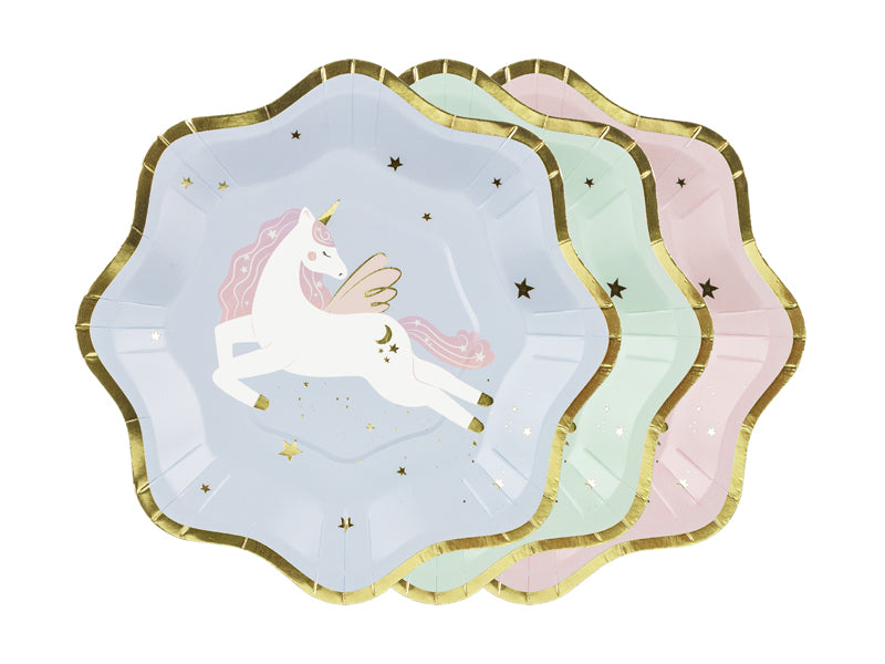 Platos pequeños tonos pastel unicornio -Pack 6 uds.