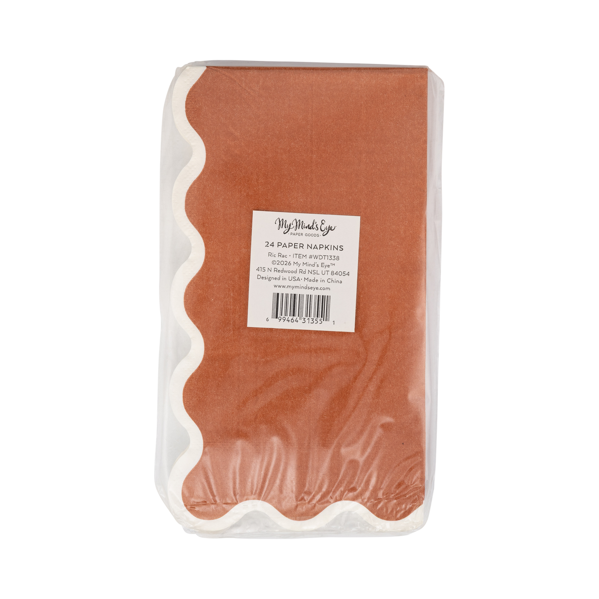 Servilletas rectangulares naranja oscuro borde dorado festoneado- pack 24 uds.