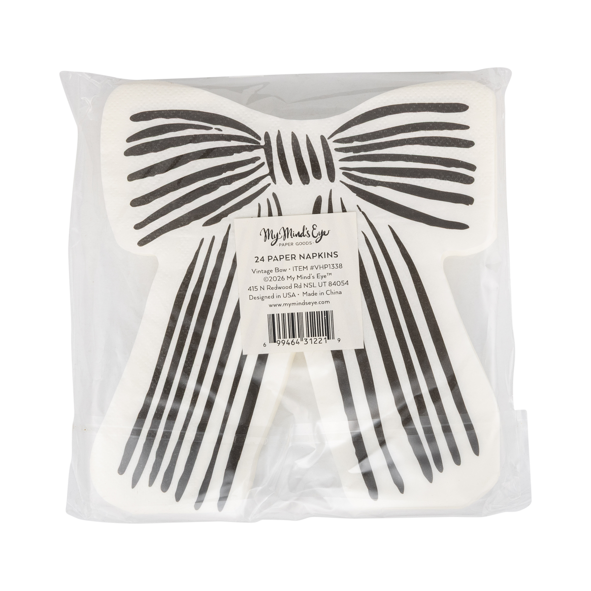 Servilleta con forma de lazo a rayas negro y crema- pack 24 uds.