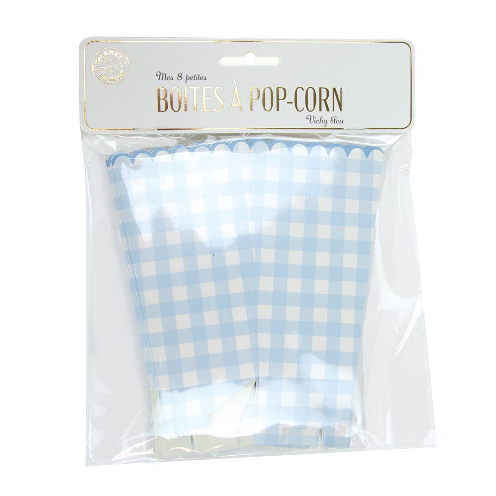 Caja de palomitas vichy celeste- pack 8 uds.