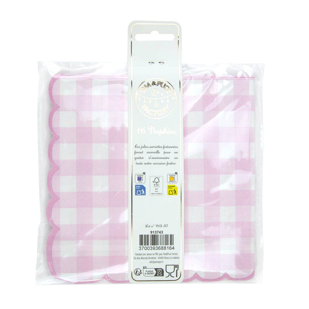Servilletas vichy rosa festoneadas- pack 16 uds.