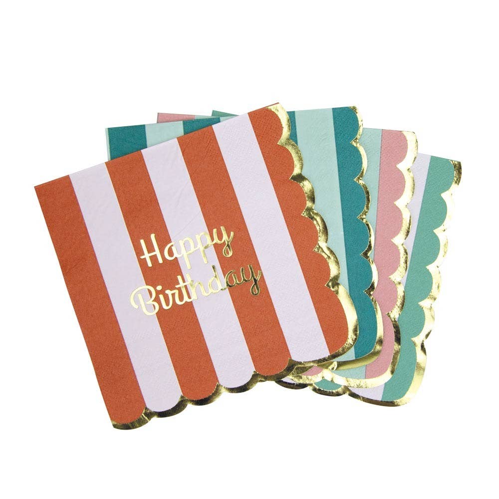 Servilletas rayas de colores - Happy Birthday- pack 16 uds.