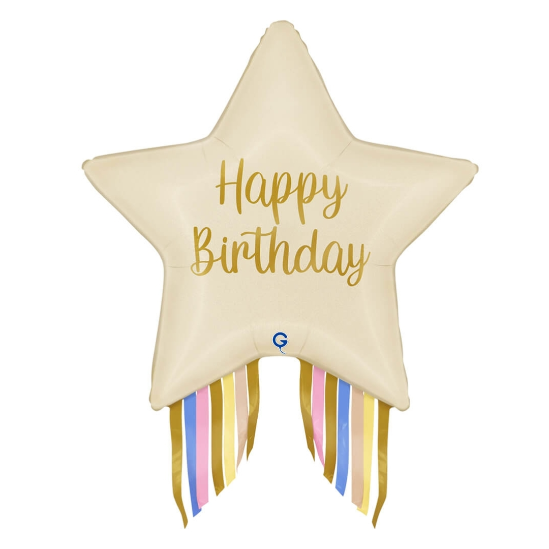 Globo Foil Estrella -Happy Birthday- con flecos