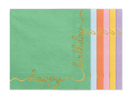 Servilletas grandes -Happy Birthday- tonos pastel arcoiris - Pack 12 uds.