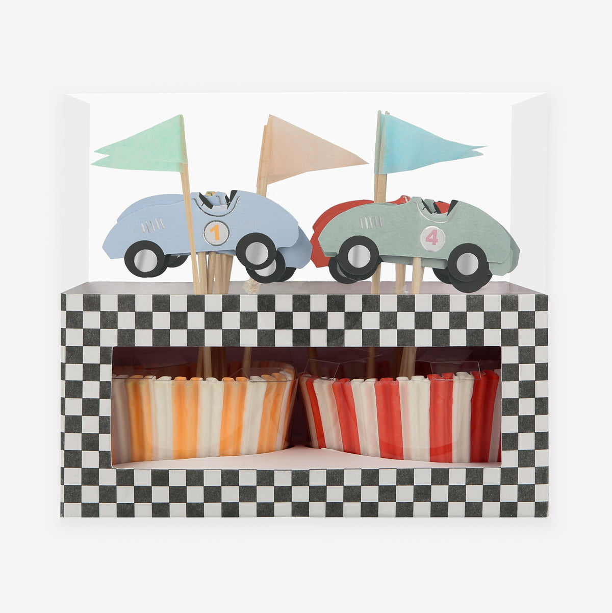 Set de cupcakes coches de carreras - pack 24 uds.