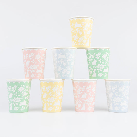 Vasos flores y conejitos colores pastel- pack 16 uds.