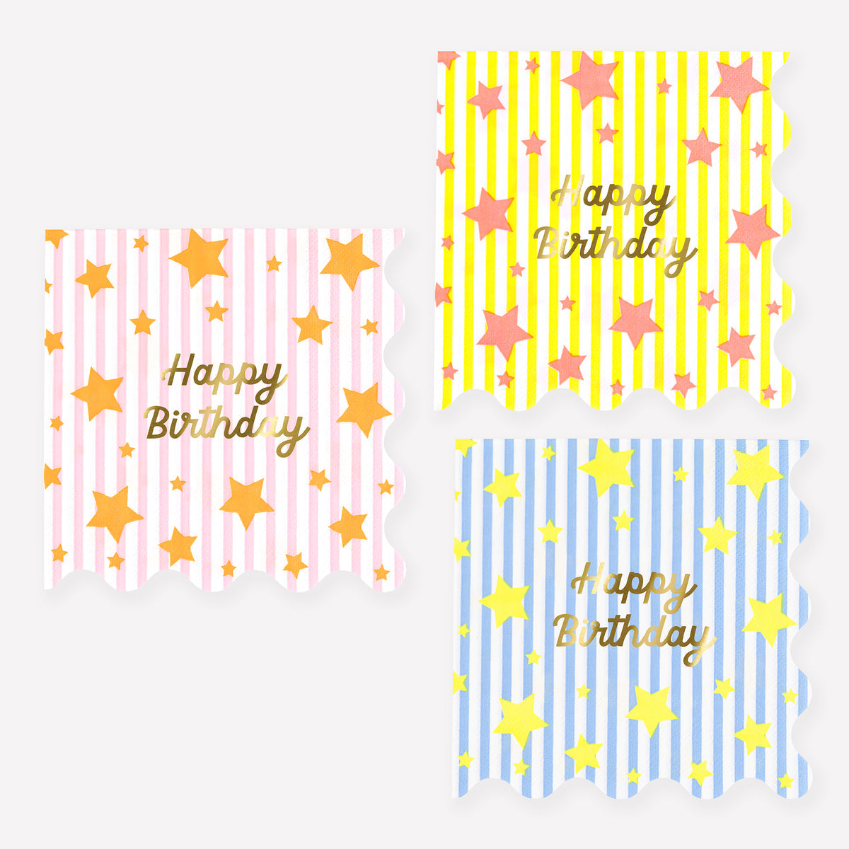 Servilletas Happy Birthday rayas y estrellas grandes - pack 16 uds.