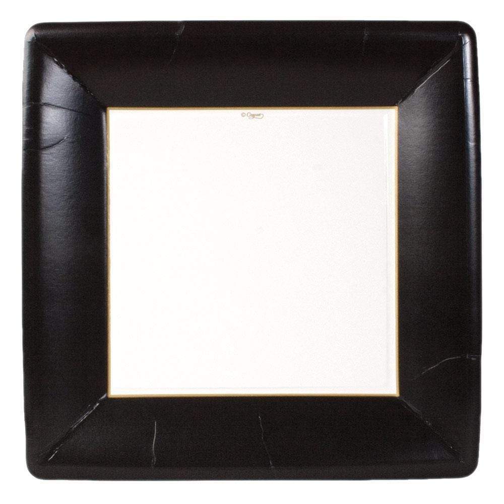 Plato grande cuadrado blanco con borde negro- pack 8 uds.