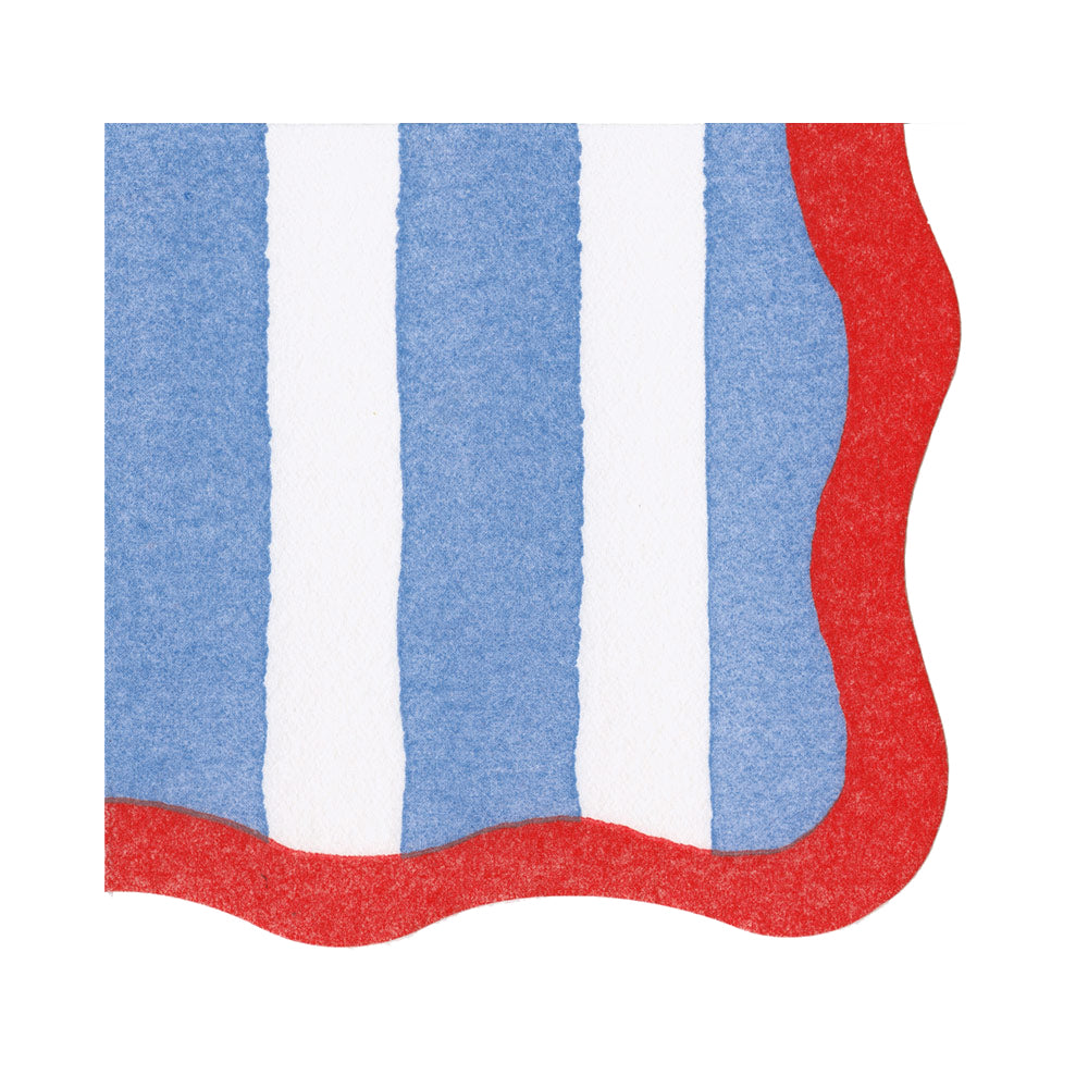 Servilleta pequeña rayas blancas y azules con borde rojo- pack 20 uds.