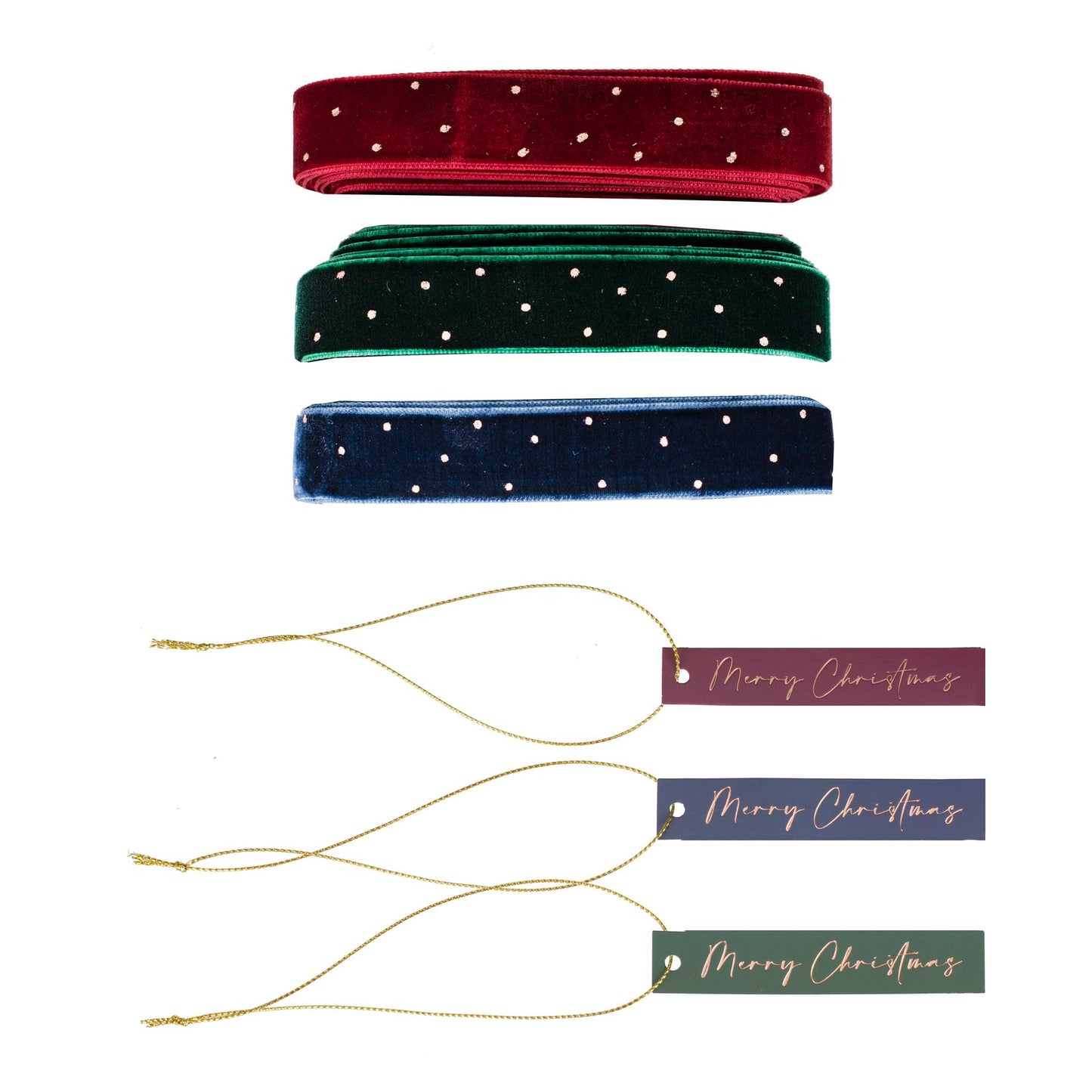 Set cintas de terciopelo y etiquetas -Merry Christmas-