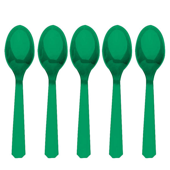 Cucharitas de postre de plástico Verde, Pack 20 u.