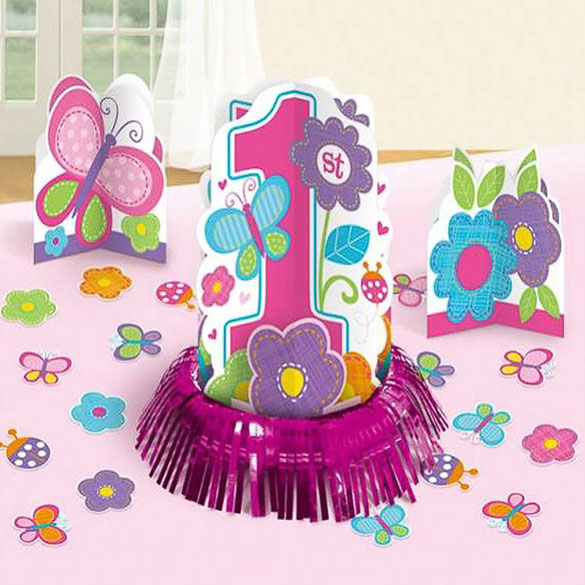 Centros de mesa 1 cumpleaños rosa, Pack 3 u.