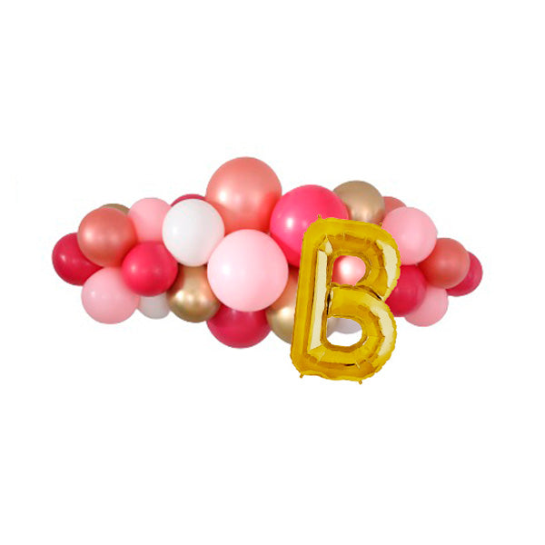 Guirnalda globos tonos rosados con letra dorada