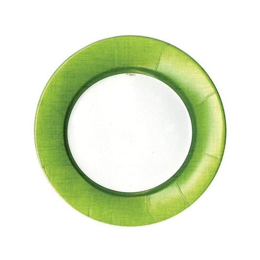 Platos blancos borde de lino verde musgo 20 cm, Pack 8 u.