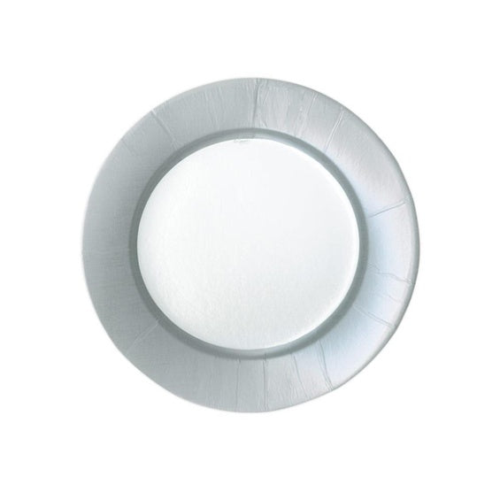 Platos blancos borde de lino plata 20 cm, Pack 8 u.