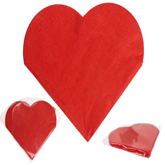 Servilletas forma de corazón rojo 33 x 33 cm, Pack de 12 u.