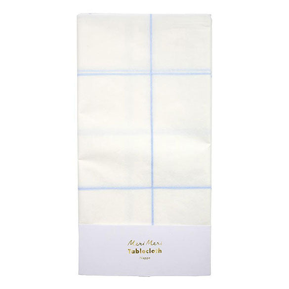 Mantel blanco cuadriculas azules 260 x 140 cm, Pack 1 u.
