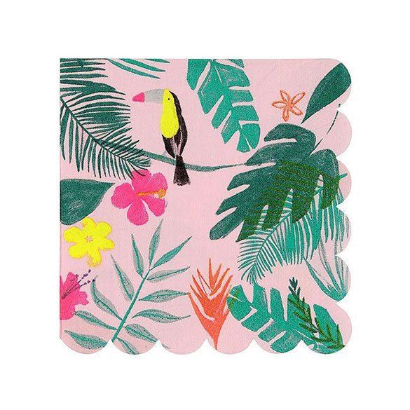 Servilletas Tropicales rosa 25 x 25 cm, Pack 20 u.