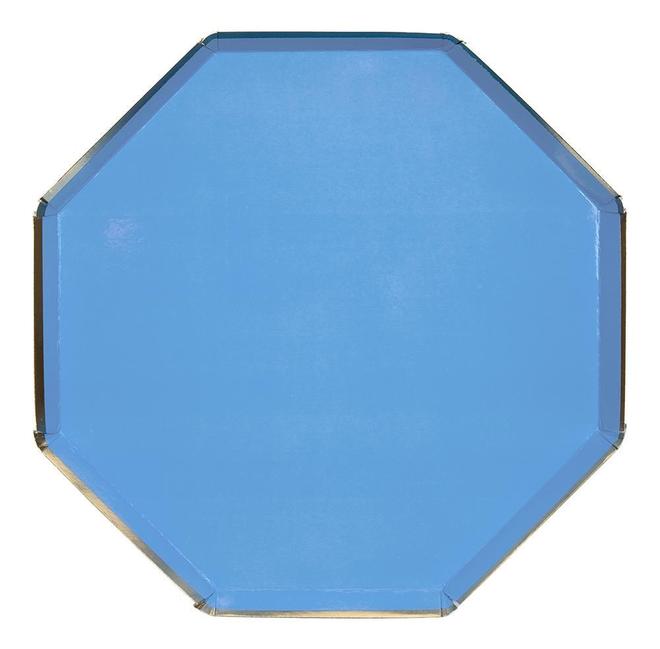 Plato grande azul borde dorado- pack 8 uds.