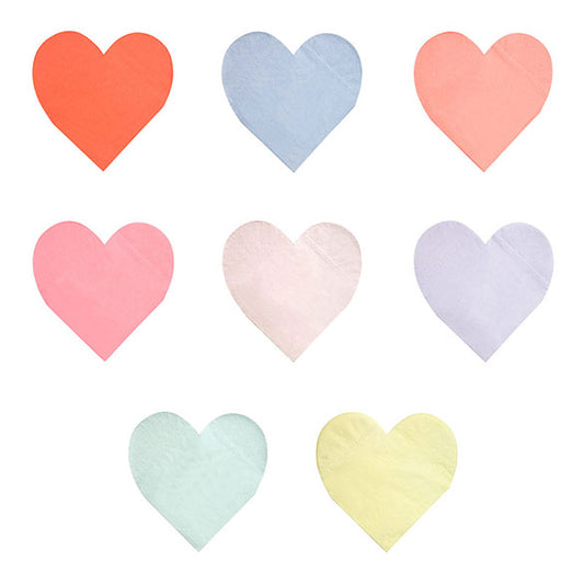Servilletas forma de corazón de colores variados, de 17 x 17 cm. Pack 20 u.