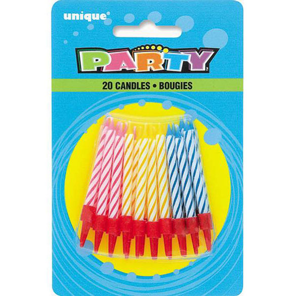 Velas cumpleaños con porta velas, Pack 20 u.