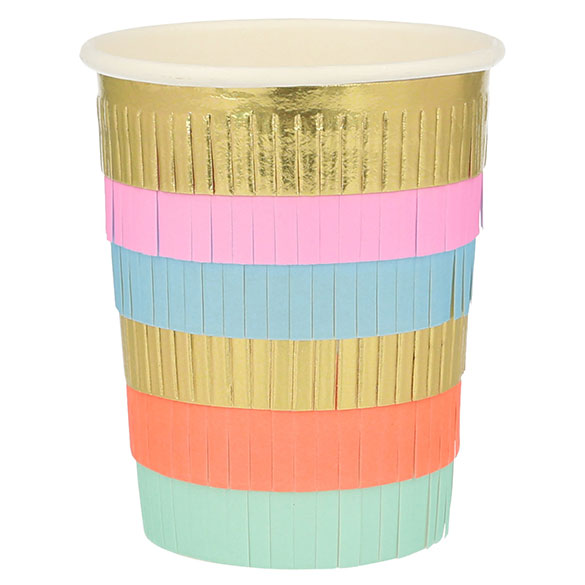 Vasos Circus Parade flecos de colores 266 ml, Pack 8 u.