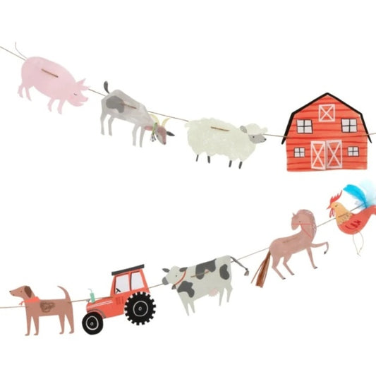 Guirnalda, granja, animales y tractor 11 piezas