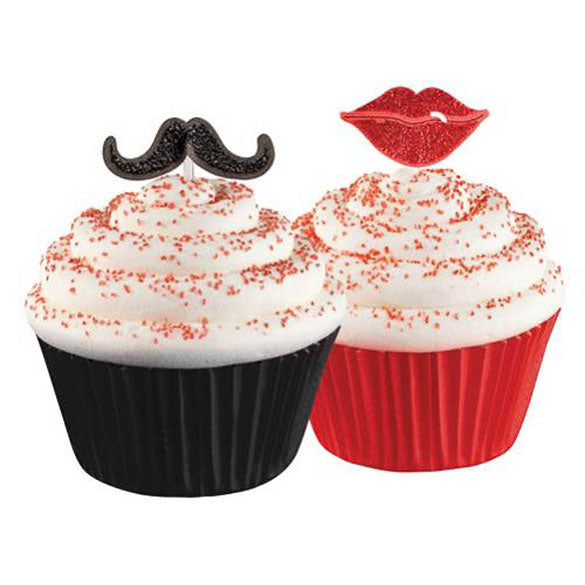 Pinchos decorativos labios y bigote Wilton, Set 12 u.