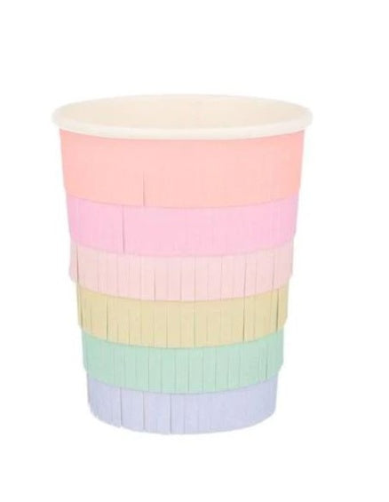 Vasos flecos arco iris colores pastel 266 ml, Pack 8 u.