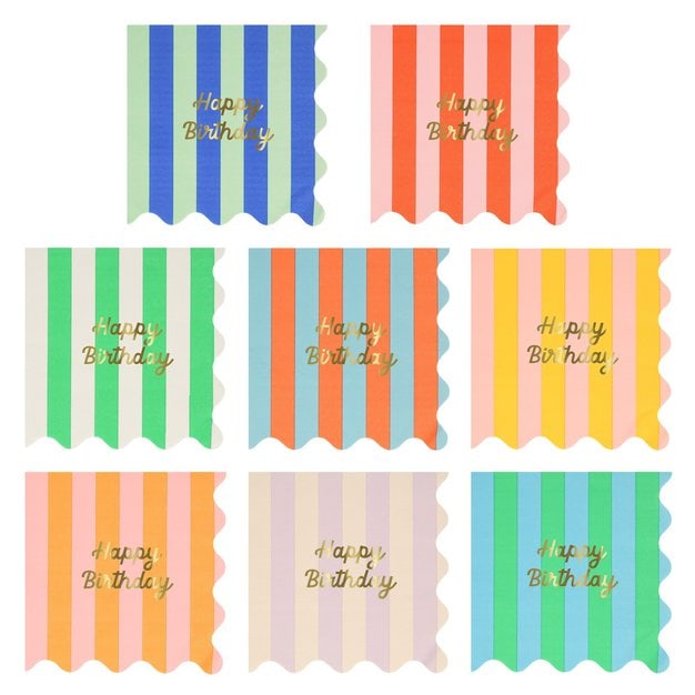 Servilleta grande rayas Happy Birthday- pack 16 uds.
