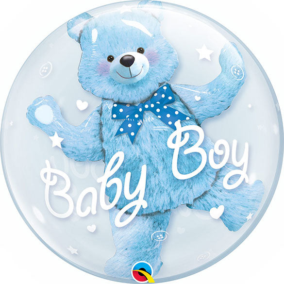 Globo Burbuja y Osito azul celeste doble