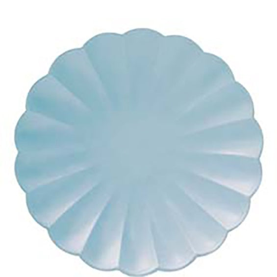 Platos celestes forma Flor 23 cm. compostables, Pack 8 u.